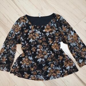 White Stag Black Floral Lace Overlay Peplum Top Y2K Romantic Going Out XL